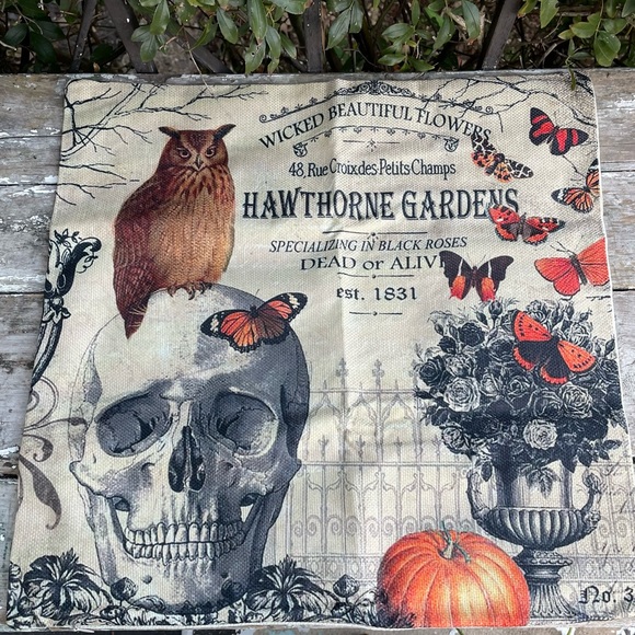 Skull & owl Dark Acedemia Halloween pillow cover - Picture 1 of 9